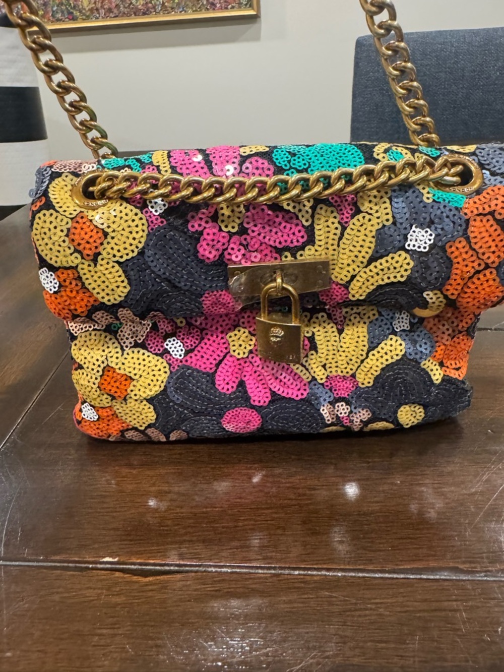 NWOT Kurt Geiger Brixton Multicolor Sequin Floral Chain Shoulder Bag